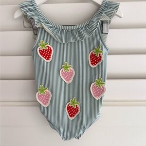 Mini Boden Blue and Cream Striped Swimsuit
